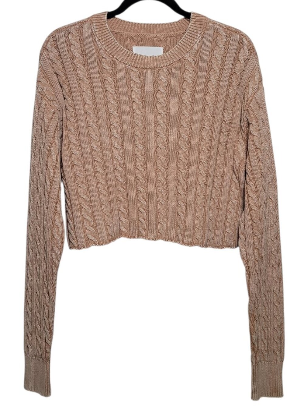 Aerie Cable Knit Cropped Sweater Tan Small Modern Prep NWT Coquette
